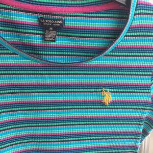 US Polo Association cotton summer dress beach colorful Medium blue pink metallic